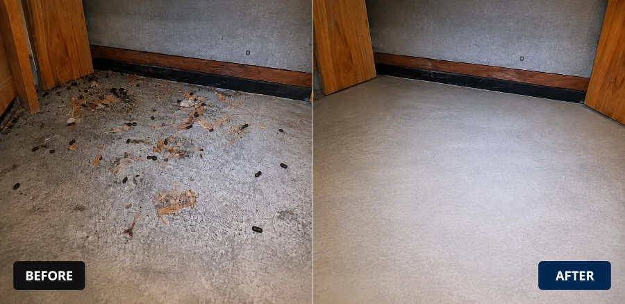 Mice Removal 2 Mouse droppings before and after cleanup in a Truckee property